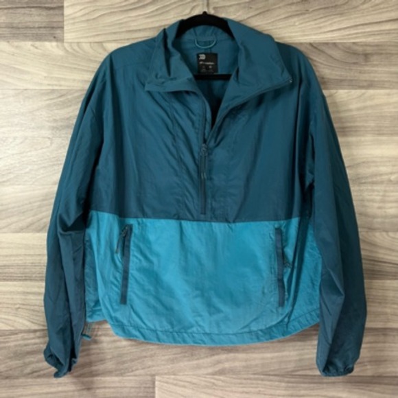 All In Motion Womens Windbreaker Jacket Blue Color Block 1/2 Zip Pockets M - Picture 1 of 12
